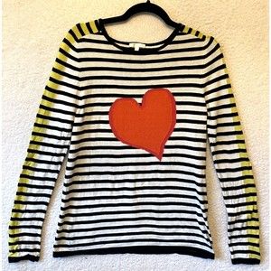 Lisa Todd 100% Cotton Striped Heart Sweater Size Small Long Sleeve
